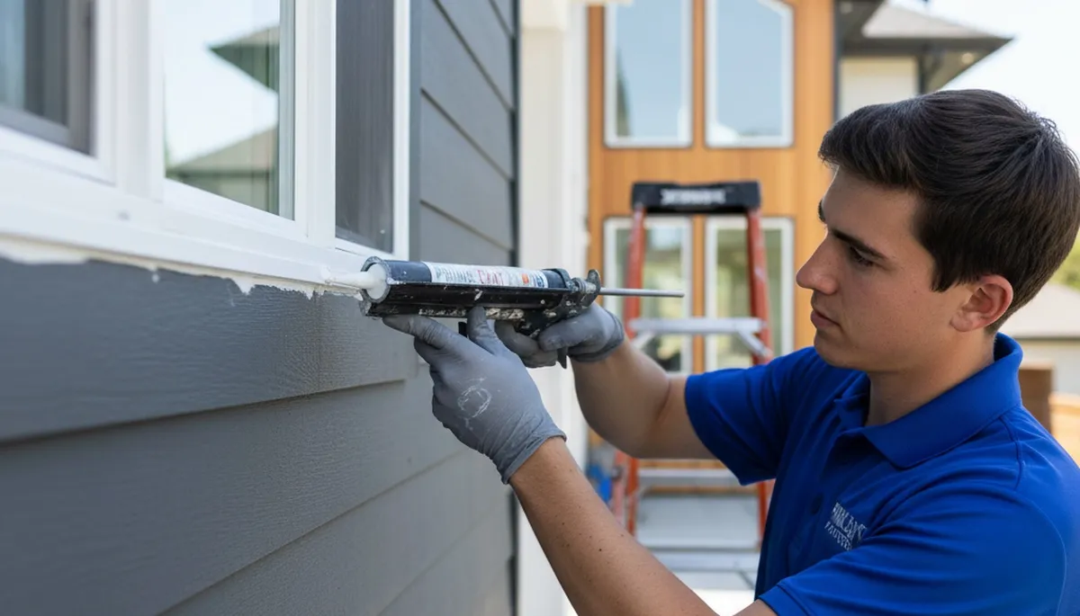 Professional caulking and sealing on Dayton, OH home exterior for weather protection and energy efficiency
