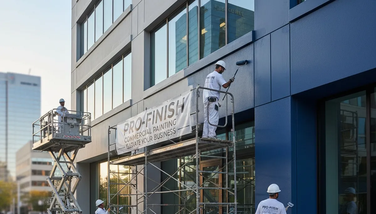 Professional commercial painters working on business exterior in Dayton, OH