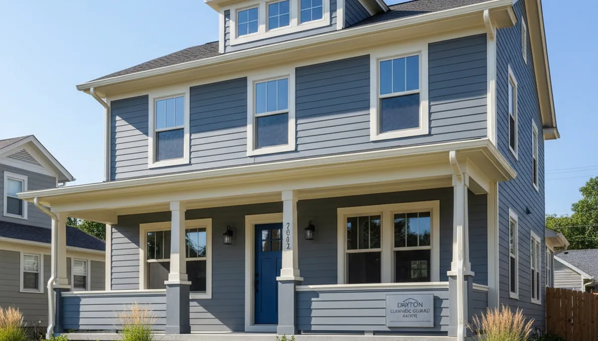 Freshly painted Dayton OH home exterior with smooth, durable finish by professional house painters