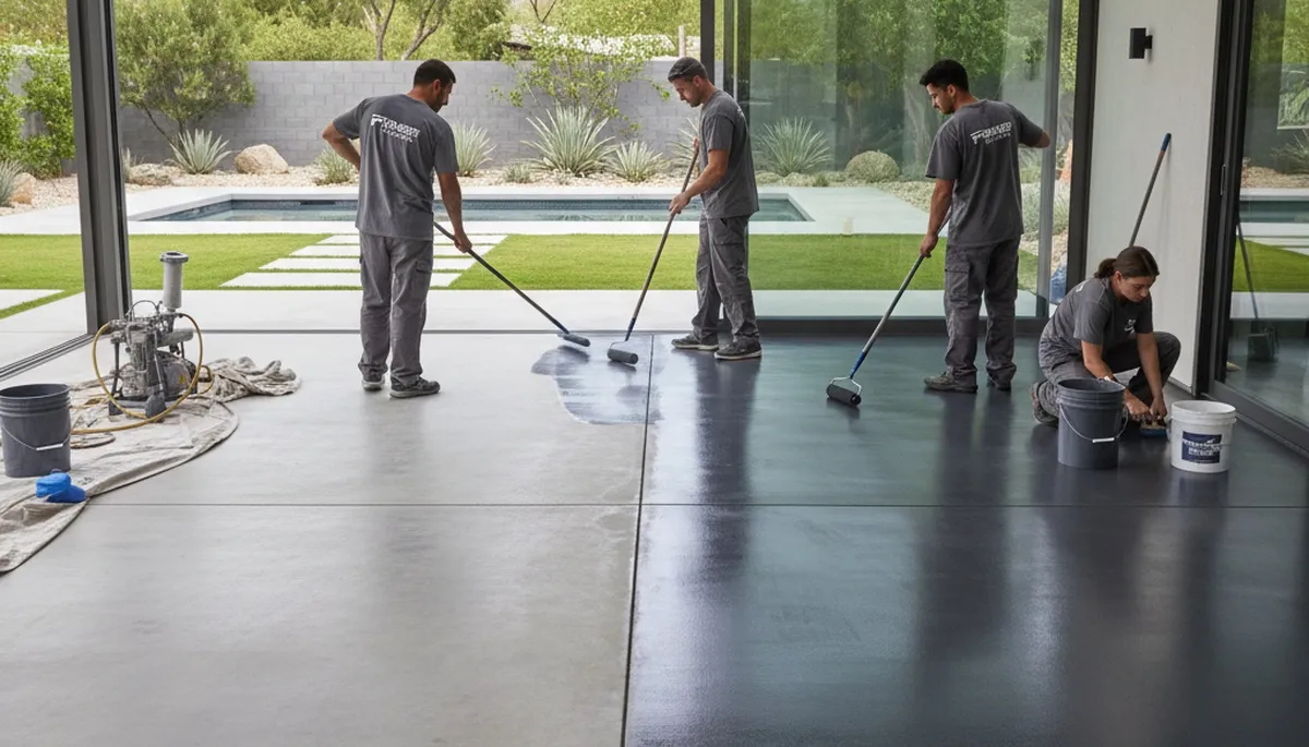 Professional concrete staining on residential patio in Dayton, OH for lasting color and protection
