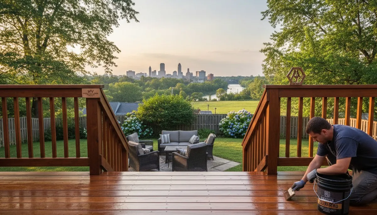 Professional deck staining in Dayton, OH enhancing wood color and protecting outdoor surfaces from weather