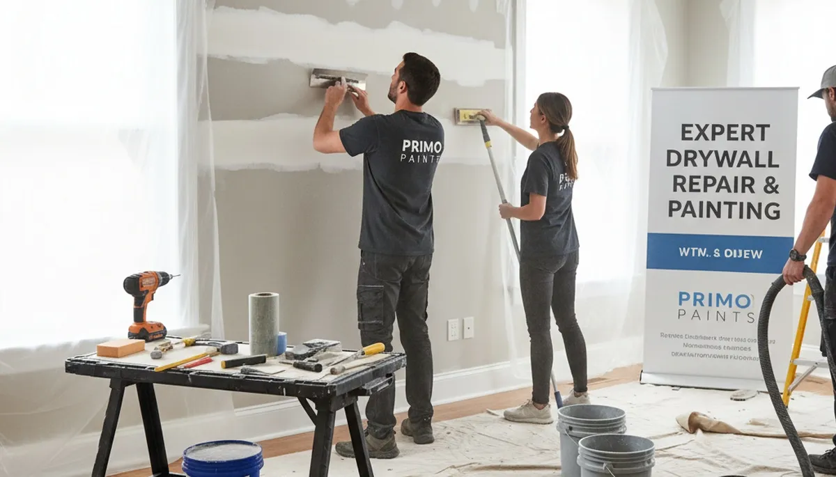 Technician repairing drywall cracks in Dayton OH home for seamless wall restoration