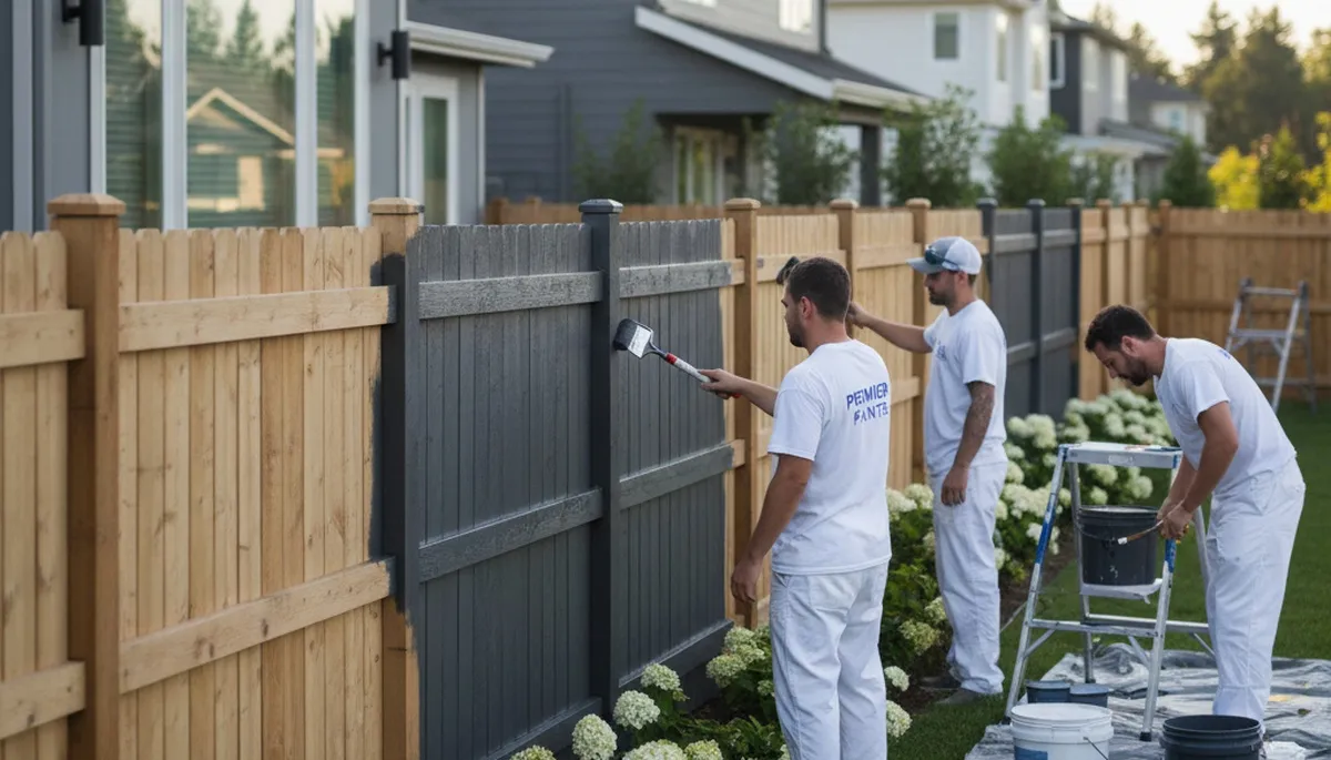 Professional fence painters in Dayton, OH applying durable outdoor paint for lasting wood protection