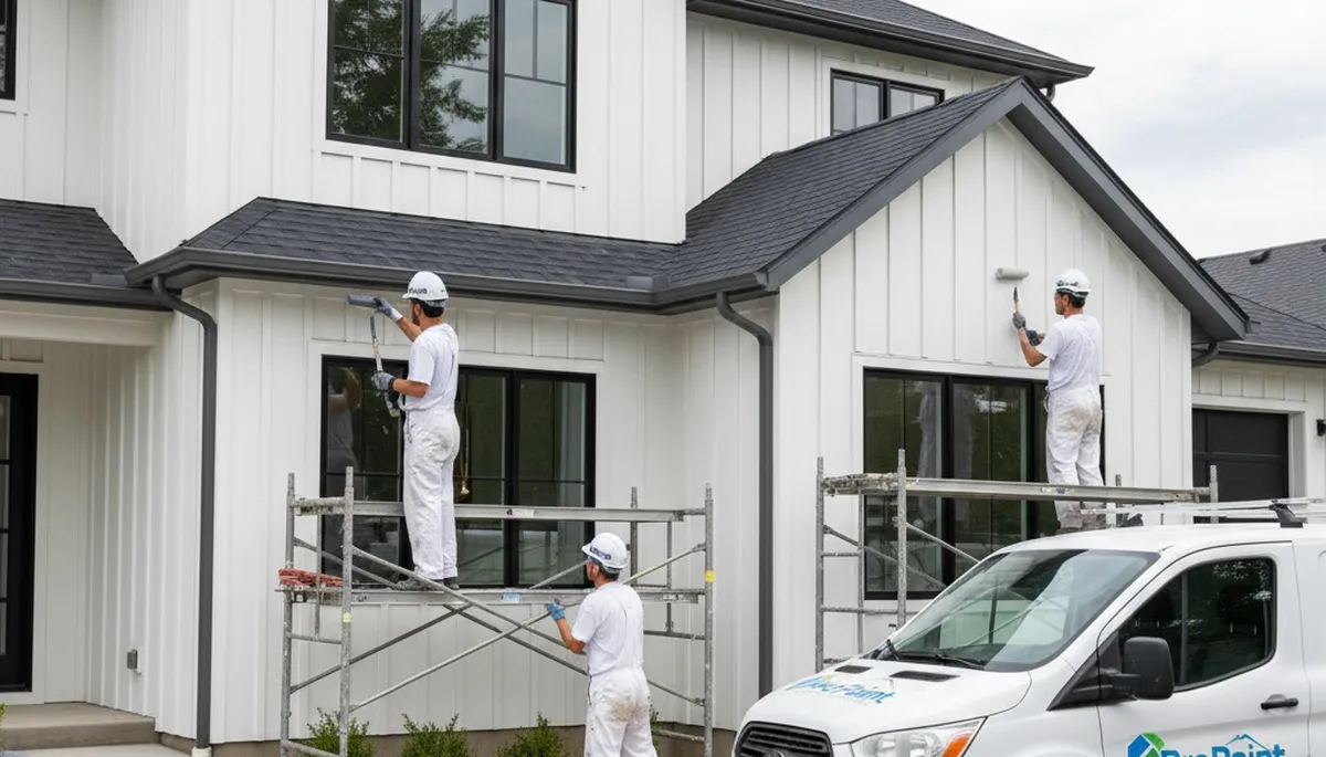 Professional gutter painting on a Dayton, OH home exterior by local house painters