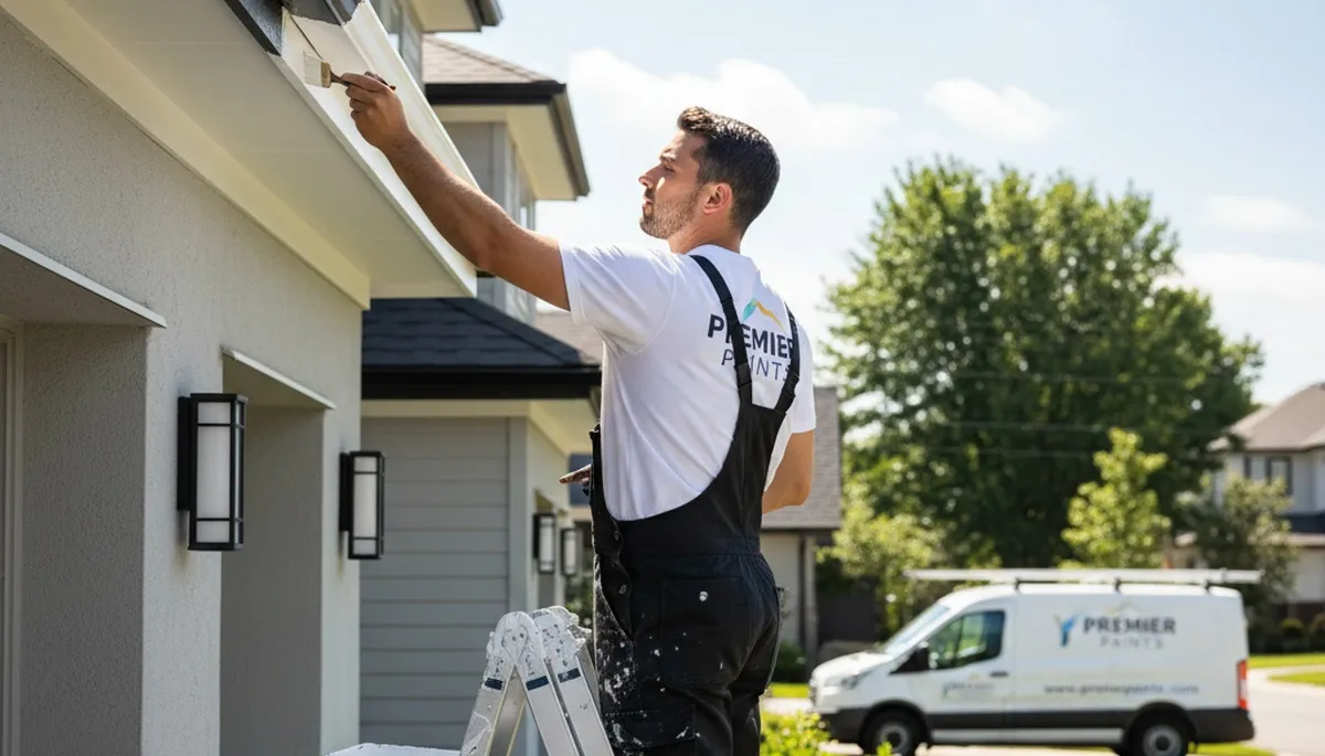 Professional gutter painting on residential home exterior in Dayton, OH by local house painters
