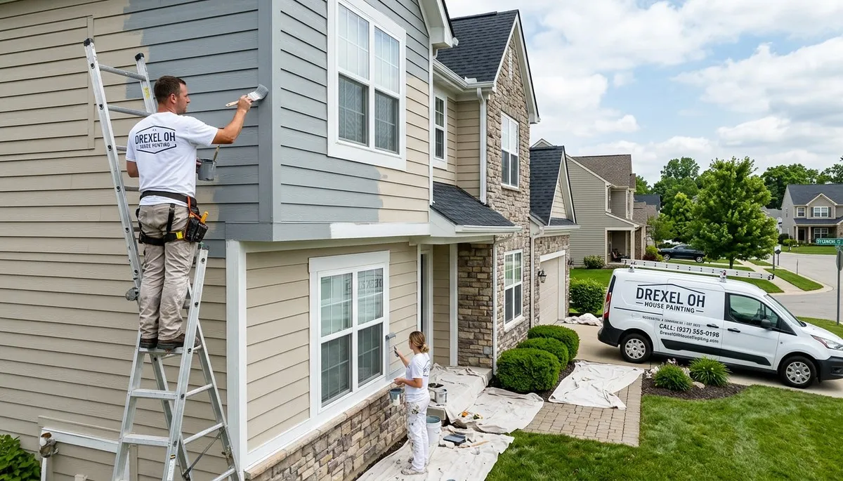 Professional house painters working on residential exterior in Dayton, OH