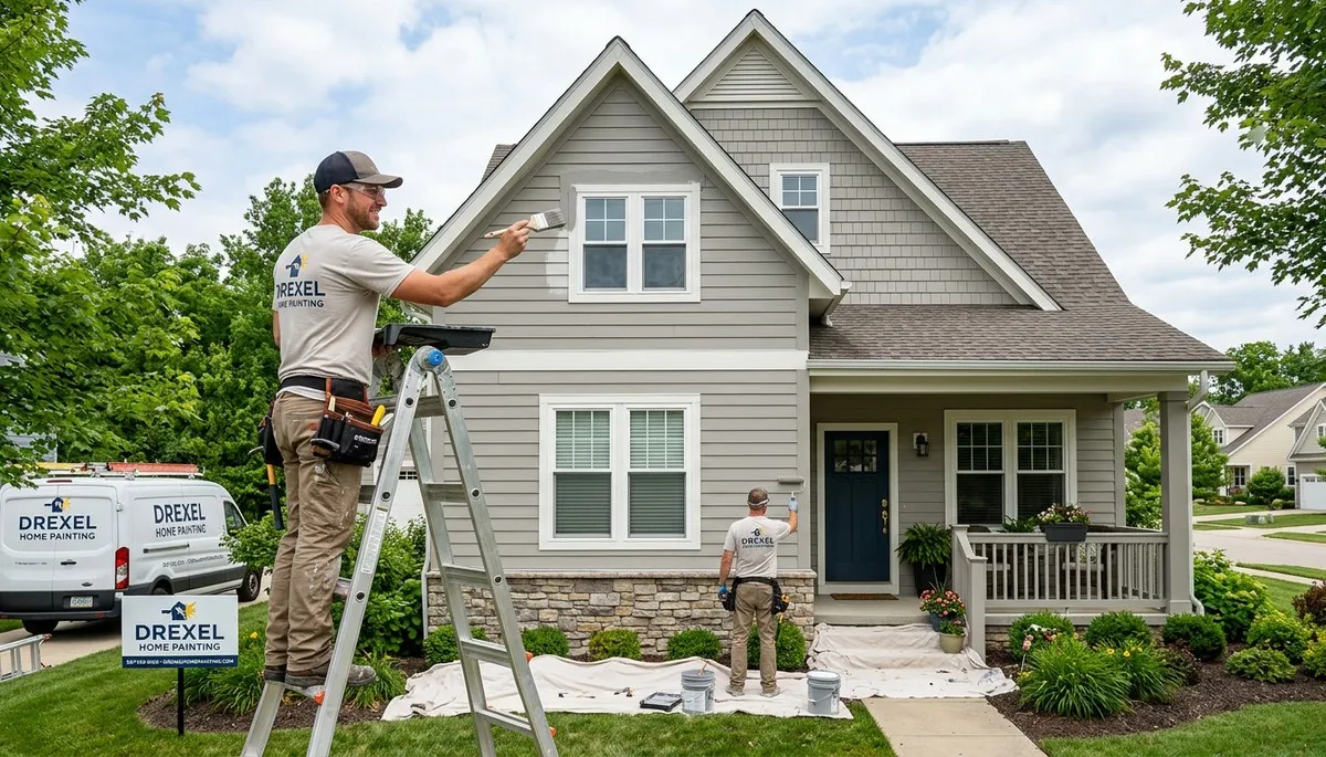 Professional house painters working on residential exterior in Dayton, OH