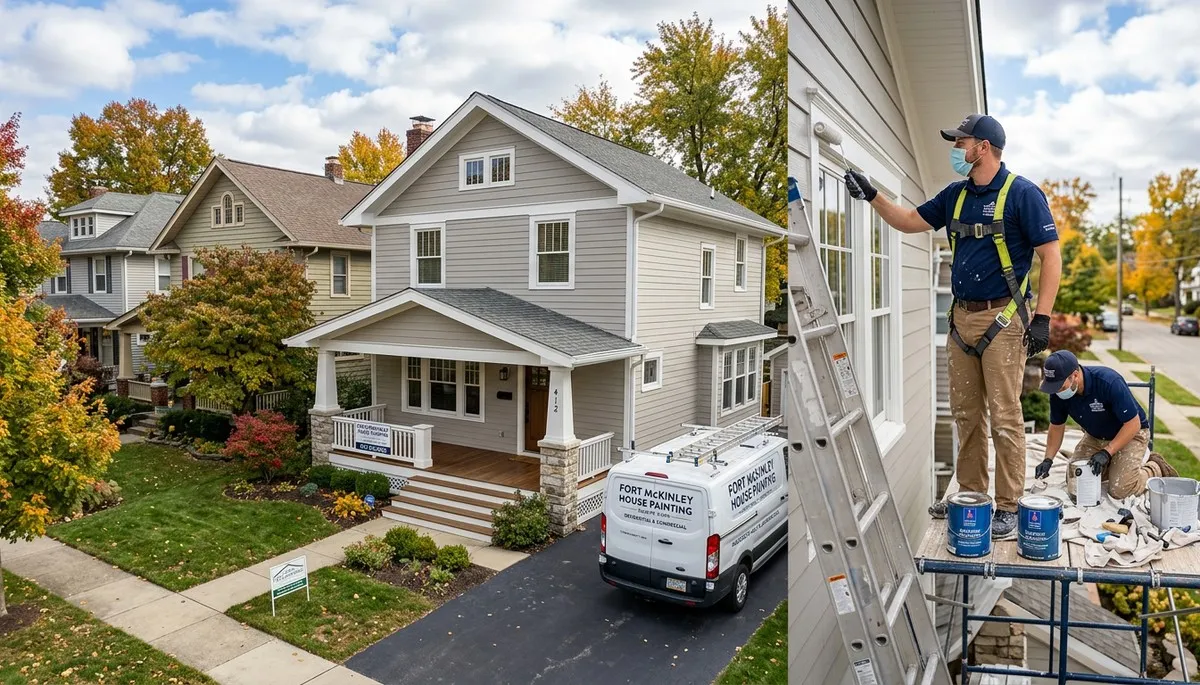 Professional house painters working on residential exterior in Dayton, OH