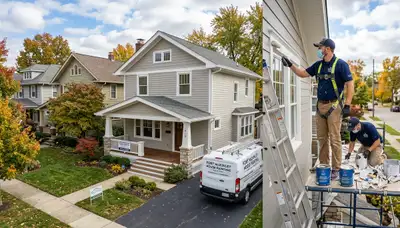 Professional house painters working on residential exterior in Dayton, OH