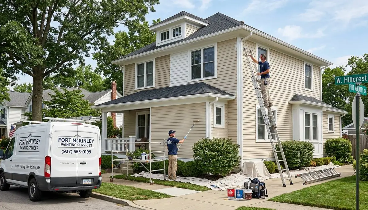 Professional house painters working on residential exterior in Dayton OH