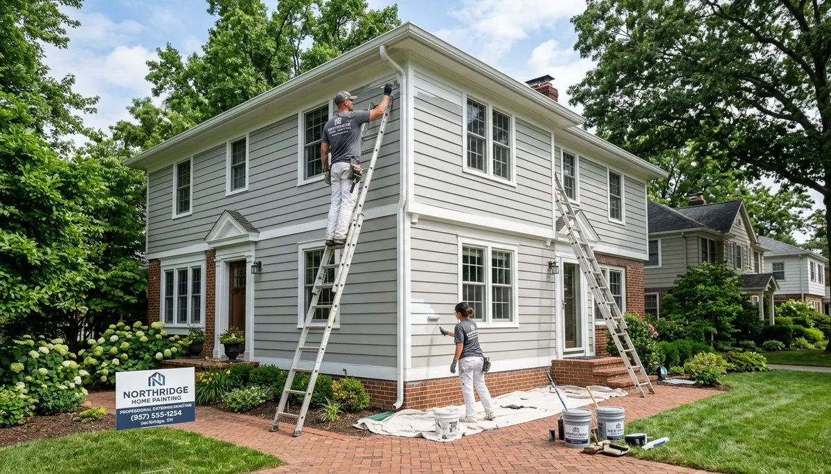 Professional house painters working on residential exterior in Dayton, OH