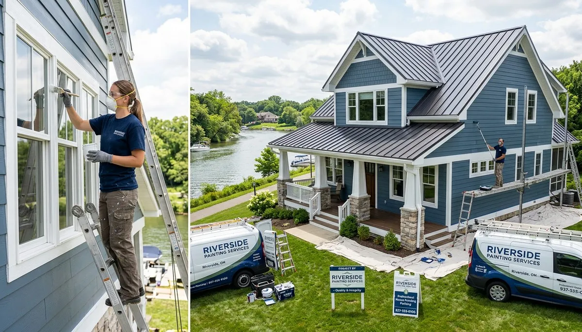 Professional house painters working on exterior home in Dayton, OH