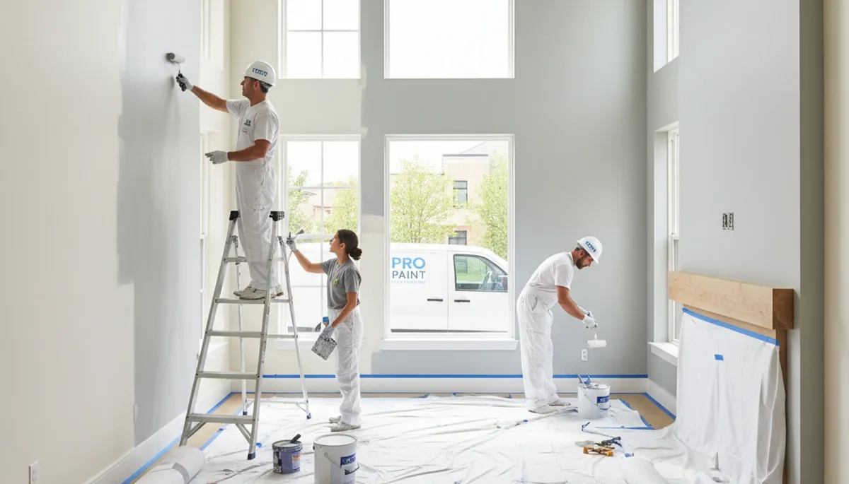 Professional interior house painters working on living room walls in Dayton, OH