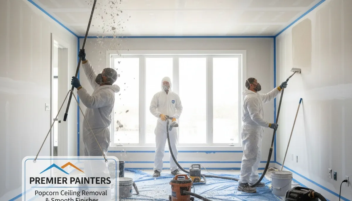Professional popcorn ceiling removal and repainting in a Dayton, OH home by expert painters