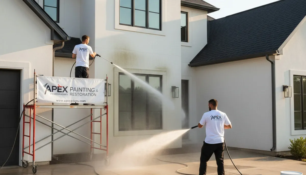Professional pressure cleaning of home siding and driveway in Dayton, OH by local painting experts