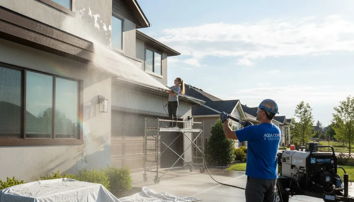 Professional pressure cleaning on home exterior in Dayton, OH by local house painting experts