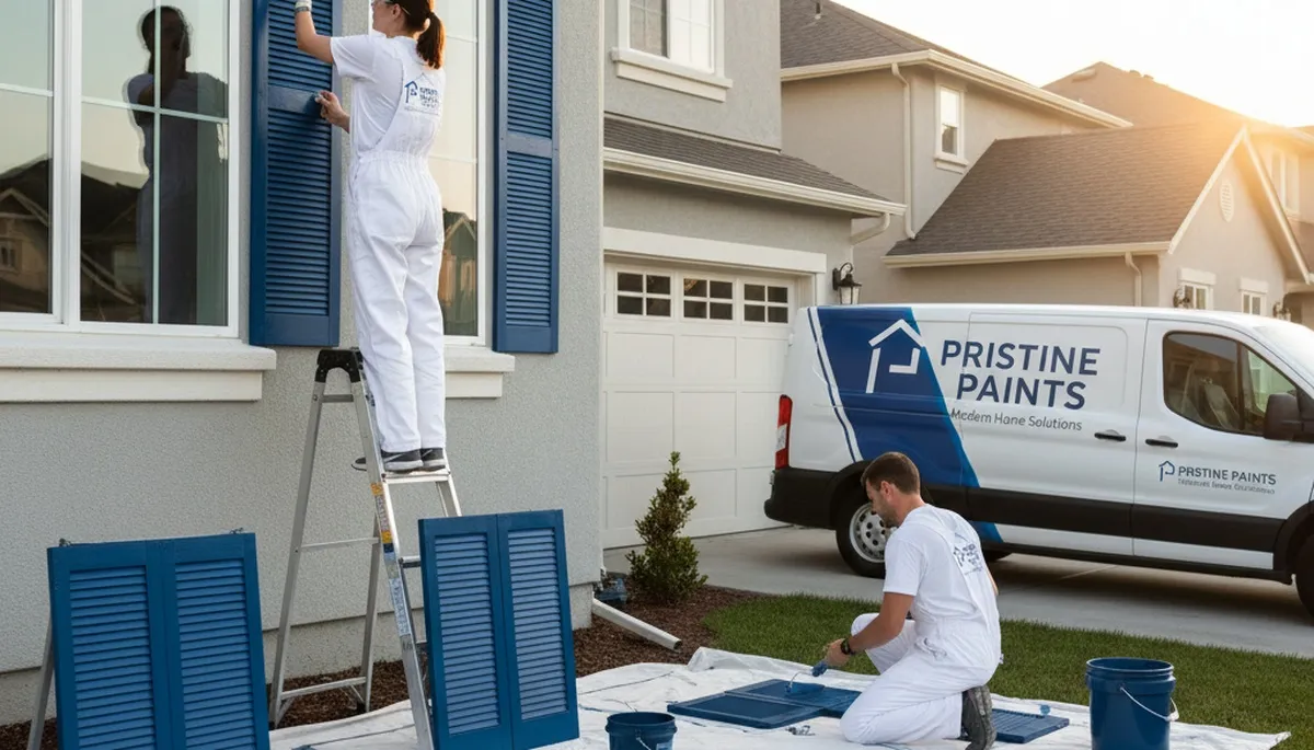 Professional shutter painting on a Dayton OH home by expert house painters using weather-resistant finishes