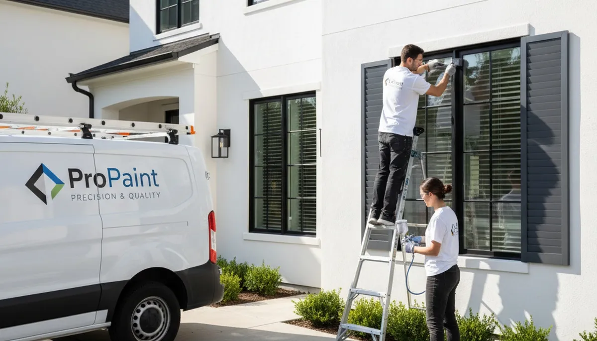 Professional shutter painting on a Dayton OH home exterior by expert house painters