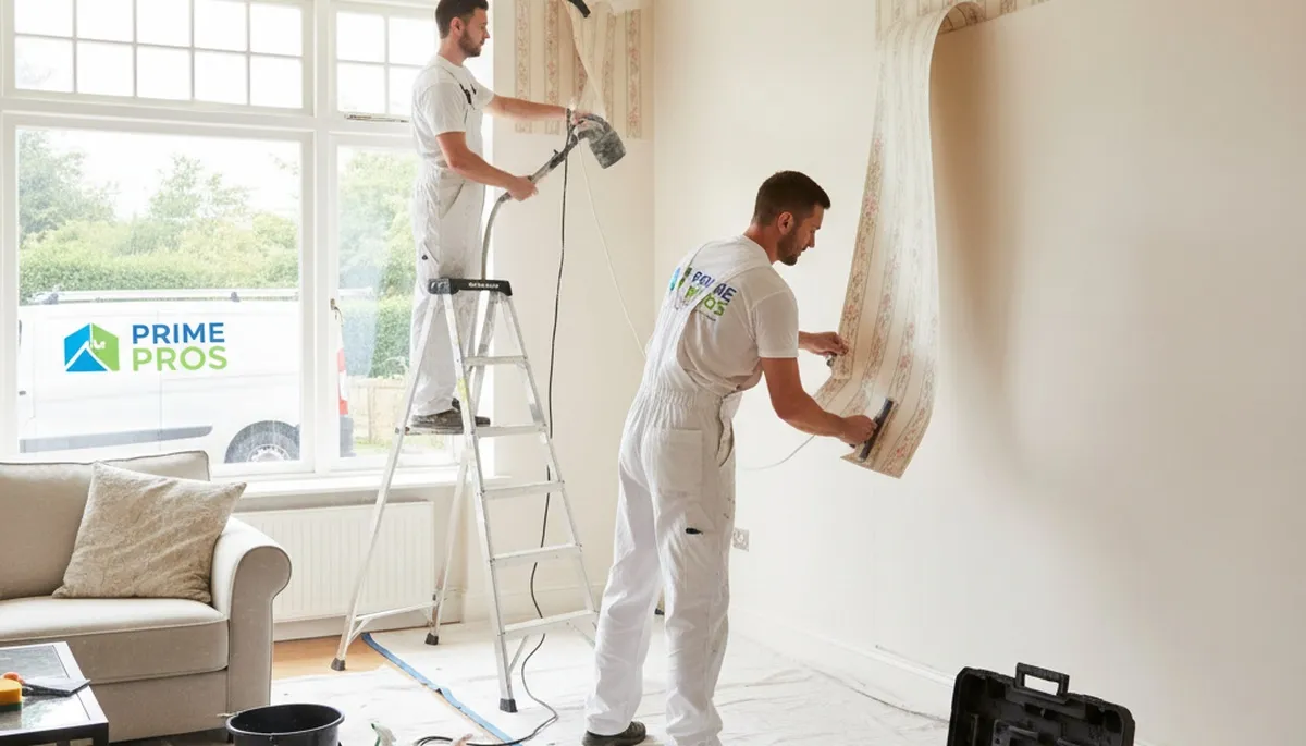 Professional wallpaper removal by house painters in Dayton, OH preparing walls for fresh paint